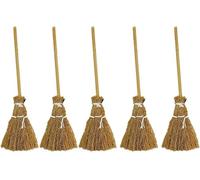Lot de 5 balais de sorcière miniatures - Accessoires de balai miniature, décoration de fée, balai cannelle, avec cordes blanches, paille d'Halloween, accessoire de sorcière pour déguisement, fête