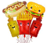 Lot de 5 ballons en aluminium sur le thème de la nourriture pour barbecue, hamburger, ketchup, frites, moutarde pour pique-nique, collations, fête prénatale, fête d'anniversaire