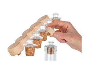 Lot de 5 becs verseurs en plastique avec couvercle en bois et bouchon en liège | Idéal pour les bouteilles larges | Convient pour l'huile, le vinaigre, les spiritueux ou les liqueurs | Fabriqué au