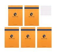 Lot de 5 blocs notes - A5 - Petits Carreaux - 100 feuilles - Master