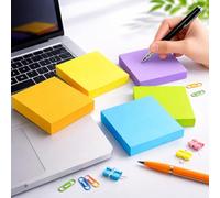 Lot de 5 blocs-notes Post-It de 7,6 x 7,6 cm, 50 feuilles/bloc, super adhésifs pour l'école, le bureau, l'étude (orange, jaune, vert, bleu, violet foncé)