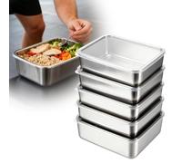 Lot de 5 boîtes à charcuterie en acier inoxydable pour réfrigérateur - 18 x 12,8 x 5 cm - Récipients de congélation en acier inoxydable avec couvercle - Boîtes empilables pour fromage, viande