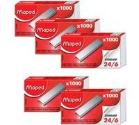 Lot de 5 boîtes d'agrafes - 24/6 - Taille standard - Boîte de 1000 agrafes - Maped