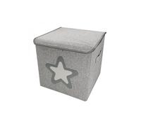 Lot de 5 boites de rangement, coffre à jouets pour enfant avec couvercle - 33 x 33 x 33 cm - Gris Etoile -
