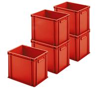 Lot de 5 boîtes Euro avec 2 poignées, 400 x 300 x 320 mm, rouge