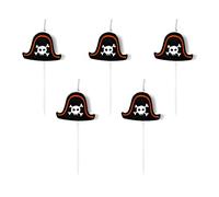 Lot de 5 bougies chapeau de pirate - Bougies de gâteau pour fête pirate, décoration de gâteau et décoration de gâteau pour anniversaire d'enfant, fête à thème pirate, chasse au trésor, cupcakes et