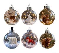 Lot de 5 boules de Noël en plastique effet cristal 7 cm | Détails d'animaux complexes, pour une finition cristalline, plastique, taille de 7 cm, pour arbre ou table