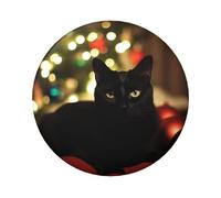 Lot de 5 broches en métal avec motif chat noir de Noël pour femmes et hommes - Boutons ronds tendance pour photos, photos, cadeaux amusants pour équipes, groupes, publicité