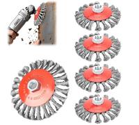 Lot de 5 brosses métalliques pour meuleuse d'angle - 125 mm - Brosse métallique flexible - Brosse circulaire pour perceuse - Polissage, meulage, dérouillage, ébavurage, nettoyage