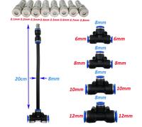 Lot de 5 buses de pulvérisation flexibles à connexion rapide 0,1-0,8 mm avec raccords en T 6/8/10/12 mm pour système d'irrigation de jardin et de serre 12mm 5 pcs 0.1mm
