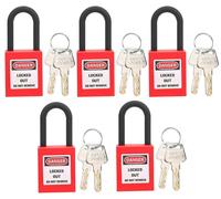 Lot de 5 cadenas de sécurité de 38 mm, de couleur rouge, avec 2 clés par cadenas