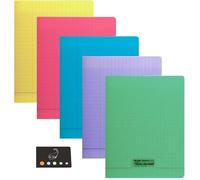 Lot de 5 Cahiers 24 x 32-48 pages - couverture polypro - grands carreaux + 1 Index Adhésif Blumie.