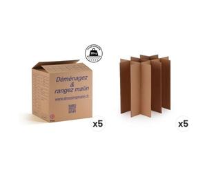 Lot de 5 cartons déménagement multi-usage 34x26x32 cm - 28 L avec croisillons 12 bouteilles