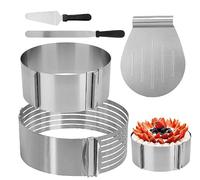 Lot de 5 Cercle à Pâtisserie Réglable + Cadre à Gâteaux Extensible en Acier Inoxydable Ø 16-30 cm et Rond Ø 24-30 cm Moule Pâtisserie avec Echelle - Couteau Patisserie Long - Pelle à Tarte