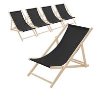 Lot de 5 chaises longue de jardin bain de soleil noir cadre bois de pin 120 kg