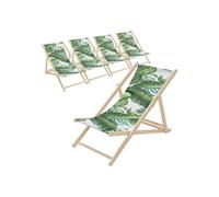 Lot de 5 Chaises Longues Pliantes en Bois Chiliennes, Motif Tropical,