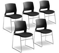Lot de 5 Chaises visiteur bureau noire empilable assise tissu pied chromé Noir