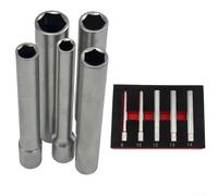 Lot de 5 clés à douille en acier au chrome vanadium 3/8 - Adaptateur hexagonal à 12 points pour outils pneumatiques électriques et pneumatiques de 8 mm à 14 mm - Argenté - Longueur : 120 mm (tête