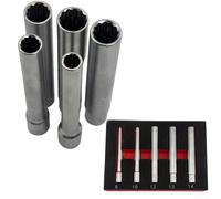 Lot de 5 clés à douille en acier au chrome vanadium 3/8 - Adaptateur hexagonal à 12 points pour outils pneumatiques et électriques de 8 mm à 14 mm - Argenté - Longueur : 120 mm (12 points)