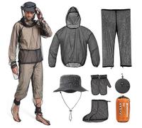 Lot de 5 combinaisons anti-moustiques avec chapeau de moucheron, protection contre les moustiques, filet léger en maille, vêtements d'été avec veste, gants, pantalon pour la pêche, le camping, la