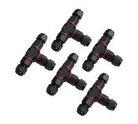 Lot de 5 connecteurs de câble IP68 à 3 conducteurs en forme de T avec design de serrage pour fil de 0,5 à 2,5 mm Noir