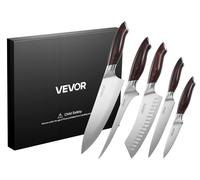 Lot de 5 couteaux de cuisine VEVOR, couteaux en acier inoxydable à haute teneur en carbone, durables et résistants à la rouille, avec un manche ergonomique et incassable pour une coupe précise