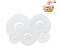 Lot de 5 couvercles réutilisables en silicone avec ventouse pour la conservation des aliments, couvercles de conteneurs alimentaires pour tasses, bols, assiettes, pots, de qualité alimentaire, sans