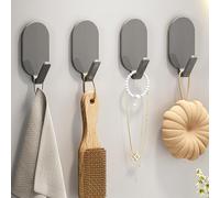 Lot de 5 crochets adhésifs pour serviette de salle de bain, sans perçage, sans trace, crochets muraux montés sur la porte pour un usage domestique, gris