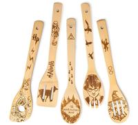 Lot de 5 Cuillères en Bois pour la Cuisine, Décoration Harry Potter, Spatule en Bambou HP, Accessoires de Ferme, Cadeaux pour Pendaison de Crémaillère, Mariage, Noël