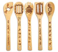 Lot de 5 cuillères en bois pour la cuisine, la série télévisée des amis, jolies spatules en bois brûlé pour ustensiles de cuisine, cadeaux de pendaison de crémaillère pour une nouvelle maison