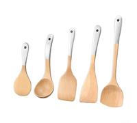 Lot de 5 cuillères ergonomiques en bois | Lot de 5 cuillères à soupe et louche à riz haute tolérance à la chaleur, idéale pour la friture au wok, la construction