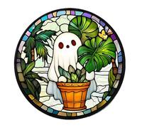 Lot de 5 décorations de fenêtre d'Halloween en acrylique 2D à suspendre avec film changeant de couleur (citrouille/squelette/motifs) 20 x 20 x 0,3 cm Gfm619 (E, 20 x 20 x 0,3 cm)
