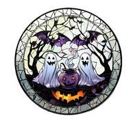 Lot de 5 décorations de fenêtre d'Halloween en acrylique 2D à suspendre avec film changeant de couleur (citrouille/squelette/motifs) 20 x 20 x 0,3 cm Gfm619 (B, 20 x 20 x 0,3 cm)