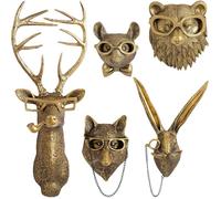 Lot de 5 décorations murales en forme de tête de cerf 3D - Ornements muraux en forme de tête de lapin - Sculpture murale Label