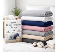 Lot de 5 Draps Housses 100% Coton -57-Fils -Tissage Serré -Bonnets 20-25cm Couleurs Aléatoires (180x200cm Jersey)
