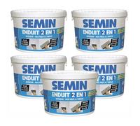 Lot de 5 enduits 2 en 1 multifonctions Semin - joint et lissage de la plaque de plâtre - intérieur - seau de 7 kg