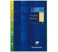 Lot de 5 Etui 100 feuillets mobiles, Format 21 x 29,7 cm, Grands carreaux seyès, 100 pages à la couleur : assortis