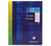 Lot de 5 Etui 200 feuillets mobiles (100 Fls), Format 17 x 22 cm, Grands carreaux seyès, 50 pages à la couleur : bleu, rose, vert,jaune G