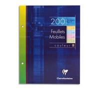 Lot de 5 Etui 200 feuillets mobiles (100 Fls), Format 17 x 22 cm, Grands carreaux seyès, 50 pages à la couleur : bleu, rose, vert...