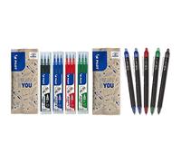 Lot de 5 FriXion Point Clicker 0,5-1 Noir, 2 Bleus, 1 Rouge, 1 Vert - Stylo rechargeable-Pointe fine & Pilot - Lot de 4 Sets de 3 Recharges - FriXion Ball 0,5 - Bleu, Noir, Vert, Rouge - Pointe Fine