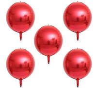 Lot de 5 grands ballons ronds géants 4D en aluminium avec grand miroir métallique Orbz en mylar pour fille et garçon, fête prénatale, fournitures de décoration (55.9 cm) (5 pièces rouge)