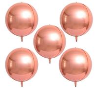 Lot de 5 grands ballons ronds géants 4D en aluminium métallique effet miroir Orbz Mylar pour fille et garçon pour fête d'anniversaire, mariage, fête prénatale (56 cm) (or rose)