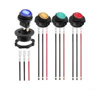 Lot de 5 interrupteurs à bascule ronds étanches 12 V avec LED bleue pré-câblés pour voiture, bateau, camping-car, 20 mm, interrupteur marche/arrêt (bleu)