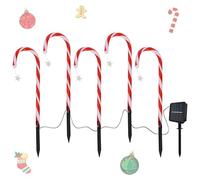 Lot de 5 lampes solaires de jardin en forme de canne à sucre d'orge, 8 modes, piquets de 46 cm de haut, décorations de Noël avec pendentif étoile et flocon de neige, longueur de câble de 2 m (étoile)