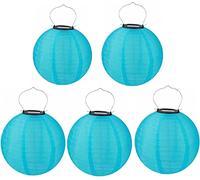 Lot de 5 lampions solaires LED d'extérieur étanches - Lanterne de jardin ronde en forme de boule - Abat-jour pour mariage, église, jardin, fête - Décoration (bleu, 30 cm)