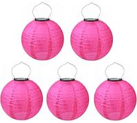Lot de 5 lampions solaires LED d'extérieur étanches - Lanterne de jardin ronde en forme de boule - Abat-jour pour mariage, église, jardin, fête - Décoration de fête (rose rouge, 25 cm)