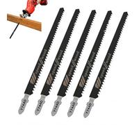 Lot de 5 longues lames de scie sauteuse, 180 mm avec tige en T pour coupe du bois, coupe droite et rapide dans le bois dur, contreplaqué et aggloméré, compatible avec Bosch, Makita, Dewalt