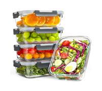 Lot de 5 Lunch Box Verre Réutilisables, Boite Alimentaire Verre avec Couvercle Hermétique