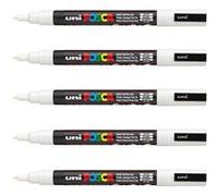 Posca Marqueurs PC-3M, lot de 5 blancs, pointe conique fine, acrylique, tout support