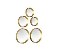 Lot de 5 miroirs muraux décoratifs - Cadre rond doré - Avec aimant à coller sans perçage
